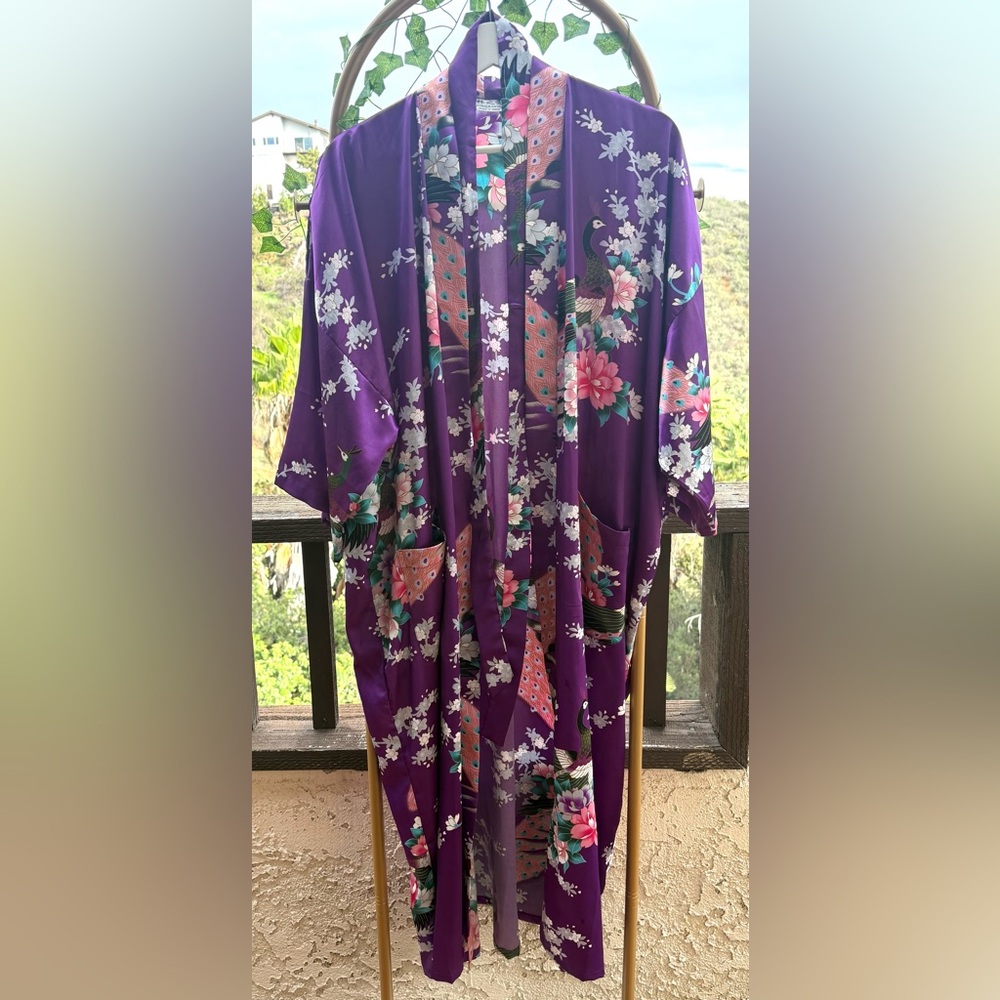Vintage Floral Purple Kimono Robe